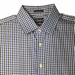 Neiman Marcus Dress Shirt Mens Size 16-34/35 Black/Blue Check Trim Fit